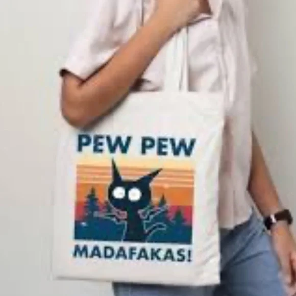 Canvas Tote Bag with Cat Design - Cream - Picture 4 of 4